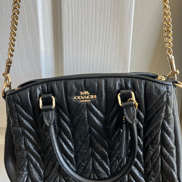 Black quilted Coach purse with gold chain - Picture 3 of 4
